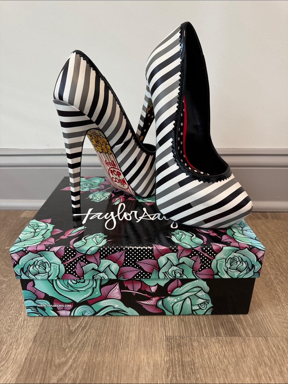 Taylor Black & White Striped Platform Pumps